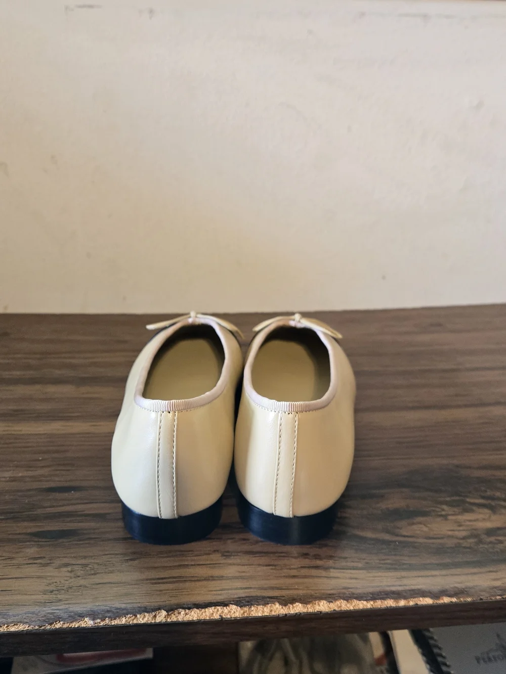 Chanel Two-Tone Leather Cap-Toe Ballet Flats in Beige & Black